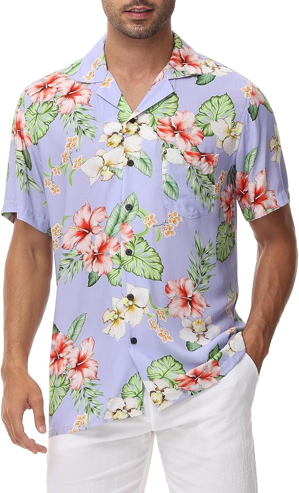 MCEDAR Hawaiian Shirt for Men Regular Fit Short Sleeve Button Down Summer Beach Tropical Aloha Shirts S-3XL