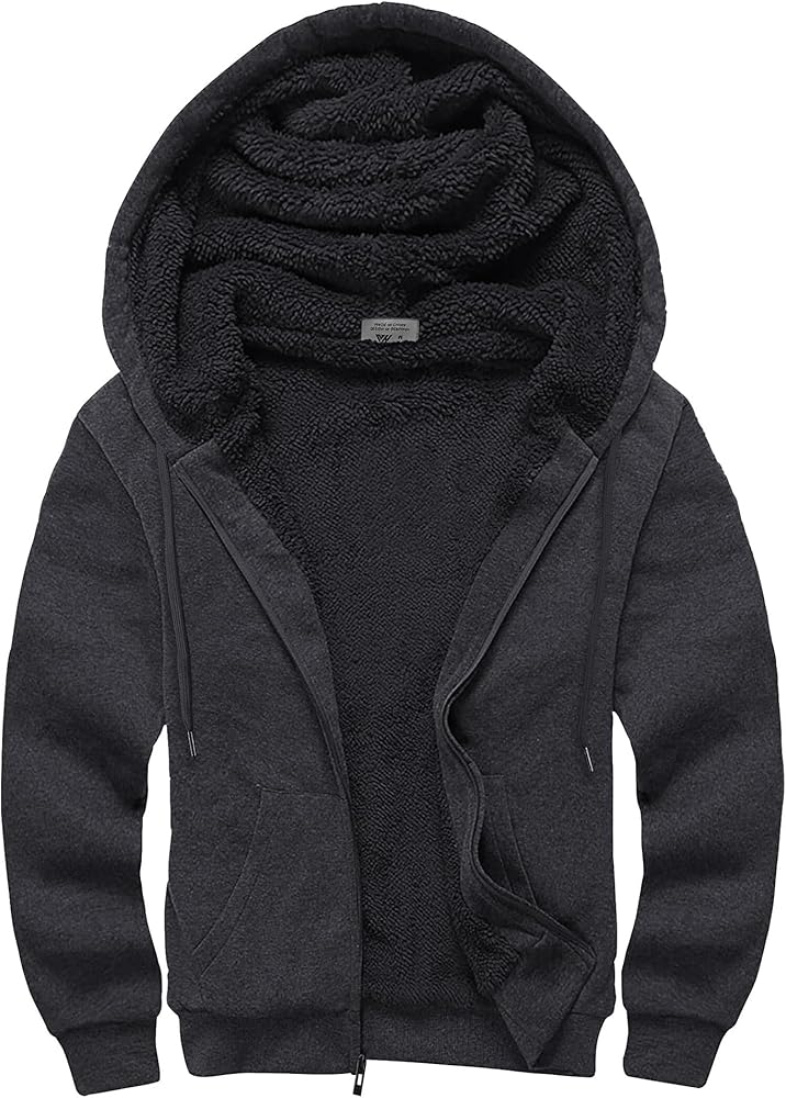 SWISSWELL Men Zipper Hoodie Thick Warm Winter Coat Heavyweight Fleece Lined Jacket Sherpa Hooded Sweatshirt