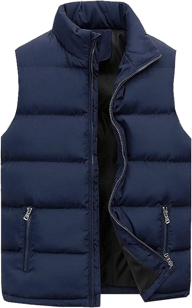 Mens Outdoor Vest Padded Puffer Vest Plus Size Lightweight Down Jacket Sleeveless Zip Up Quilted Gilet Jacket Outwear