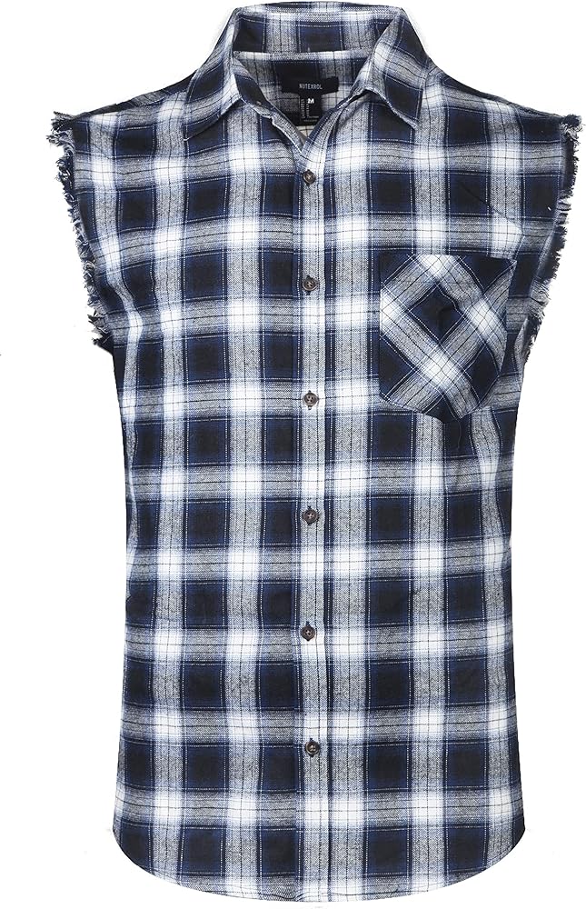 Men's Button Down Sleeveless Plaid Shirt Casual Flannel Shirt for Men Cotton Plus Size Vest Western Shirt