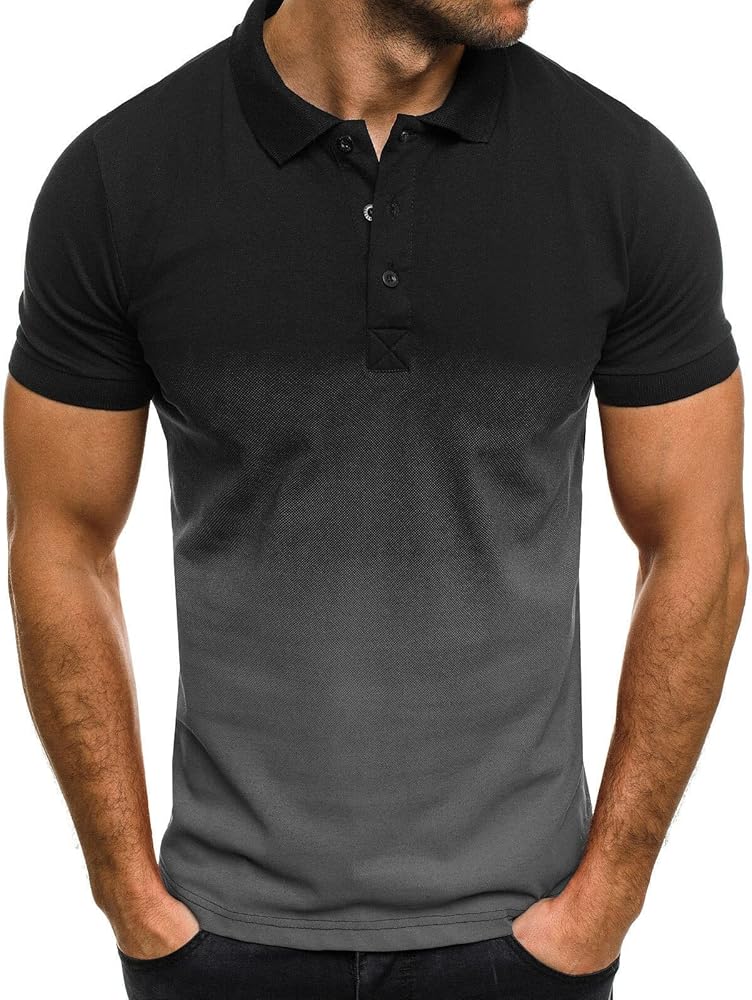 utcoco Mens Summer Short Sleeve T-Shirt Casual Relaxed Fit Gradient Polo Shirts for Men