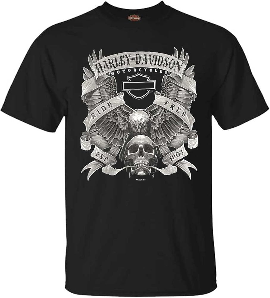 Harley-Davidson Men's Fastened Cotton Short Sleeve Crew-Neck Tee, Black