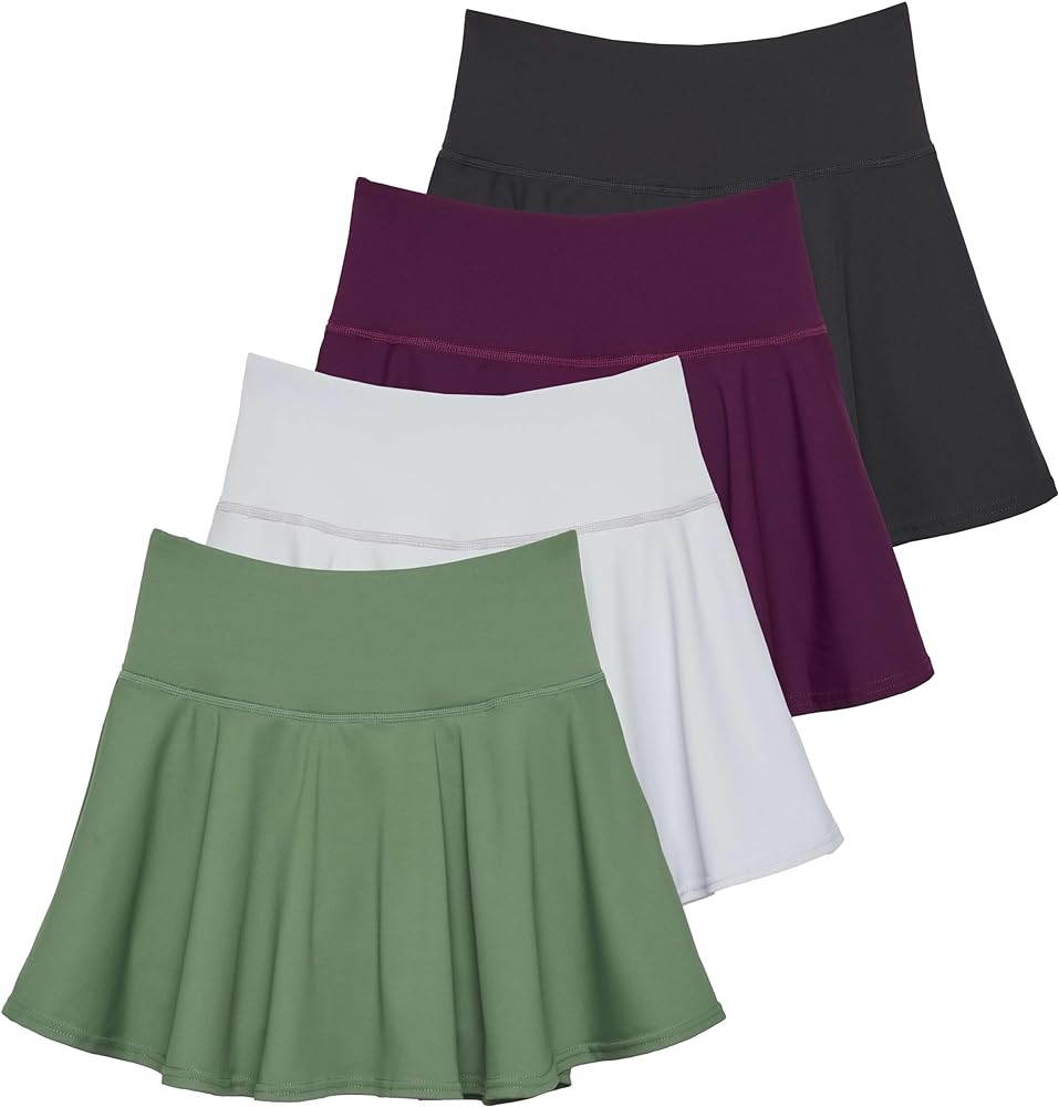 Real Essentials 4 Pack: Women's High Waisted Tennis Skirts Skater Skort Tummy Control Golf Shorts Pockets (Available in Plus)