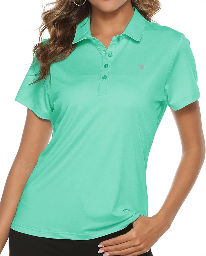 TBMPOY Women's Golf Polo T Shirts Lightweight Moisture Wicking Short Sleeve Shirt Quick Dry 4-Button