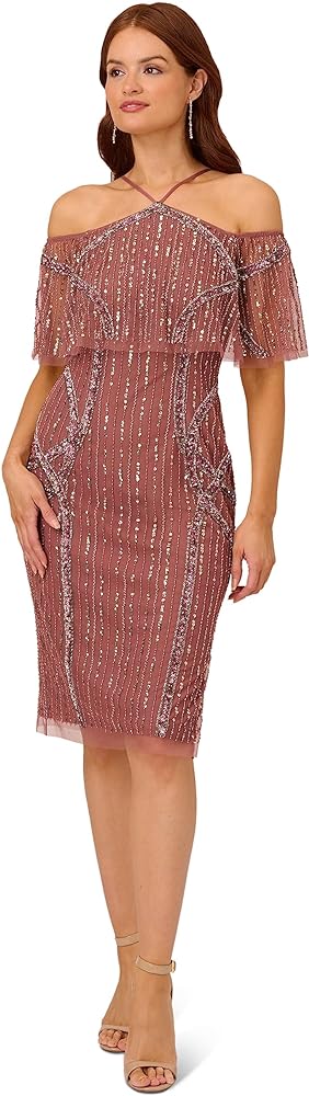 Adrianna Papell Women's Beaded Off The Shoulder Dress