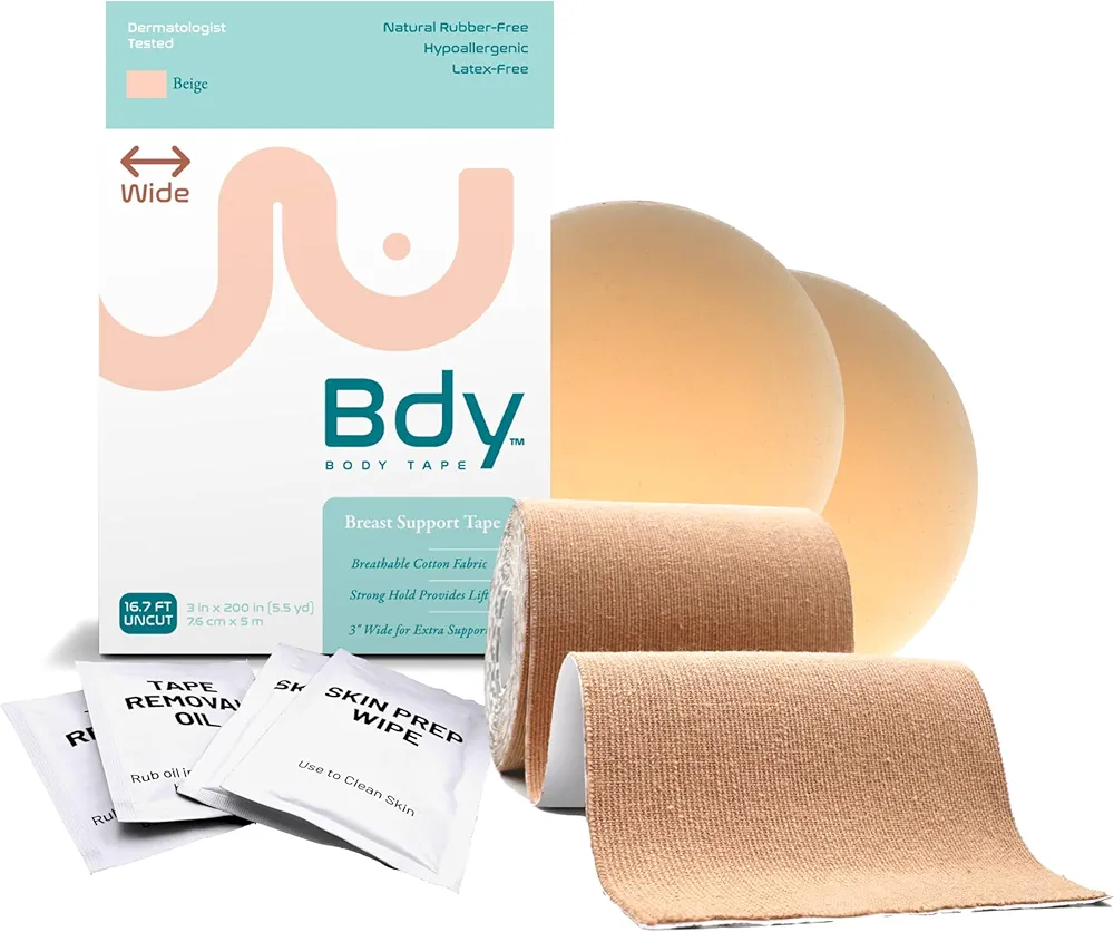 BDY Tape - Breast Lift Tape - from KT Tape - Application and Removal Kit - Boob Placement Tape - Dermatologist Tested - Invisible Bra Alternative - (3 in.)