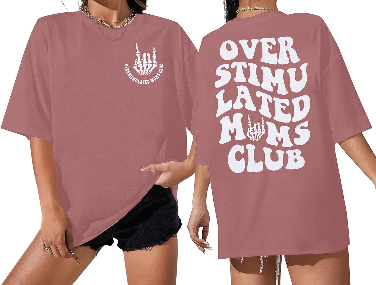 Overstimulated Moms Club Shirt Oversized Mama Shirts Funny Mom Life Graphic Tees Casual Short Sleeve Trendy Tops