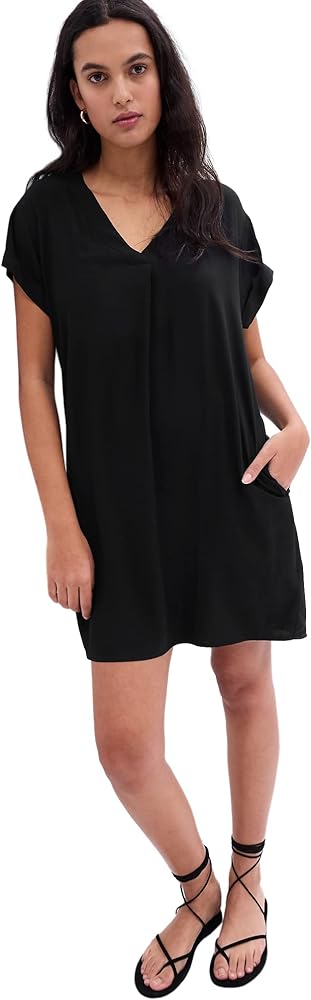 GAP Womens Short Sleeve V-Neck Dress True Black L