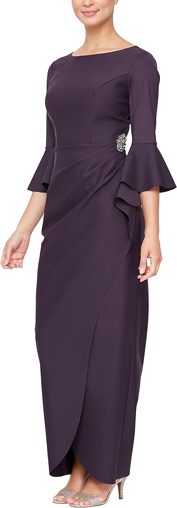 Alex Evenings Women's Slimming Long ¾ Sleeve Side-Ruched Dress