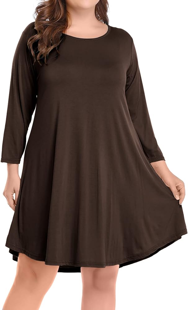 BELAROI Womens Fall Dresses 3/4 Sleeve Casual Swing T-Shirt Dress Plus Size Loose Tunic Dress