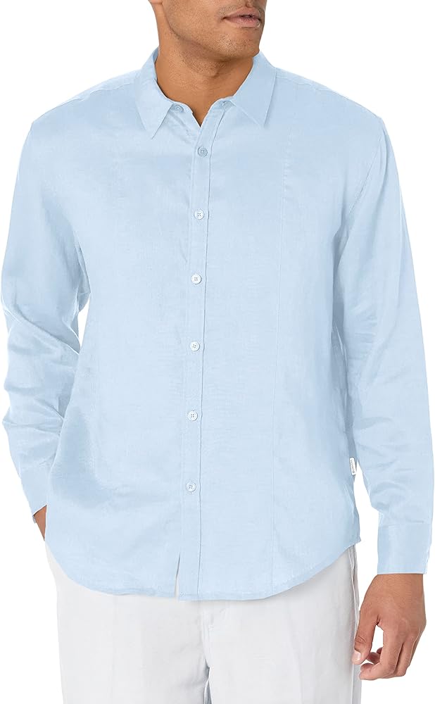 Cubavera Men's Cubavera Men'S 100% Linen Long Sleeve Shirt With Pintuck Detail, Relaxed Fit, Spread Collar