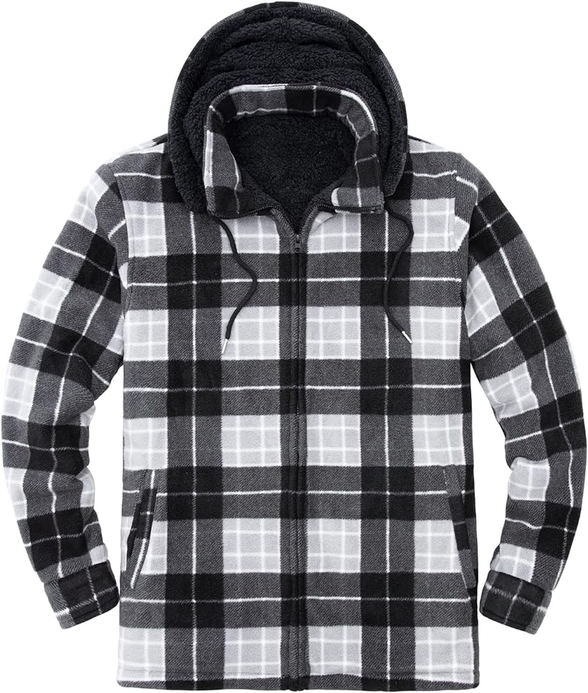 ZENTHACE Men's Sherpa Lined Fleece Flannel Plaid Shirt Jacket with Removable Hood