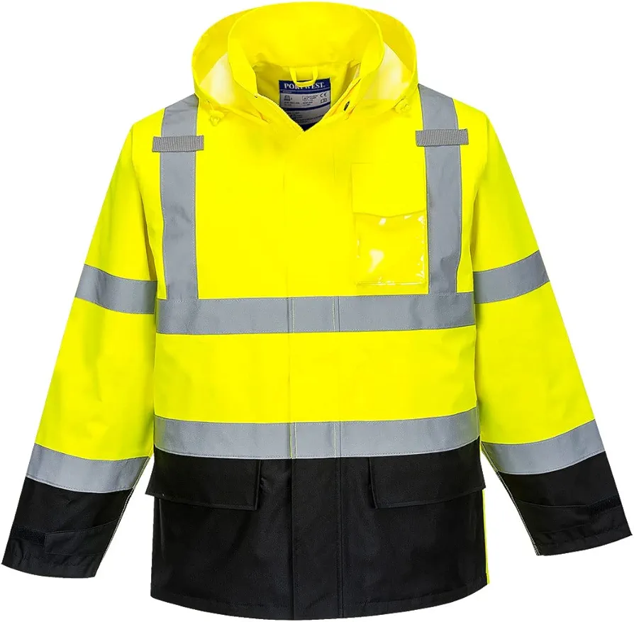 Portwest US366 Lightweight Hi-Vis Contrast Rain Jacket Yellow/Black, 6X-Large