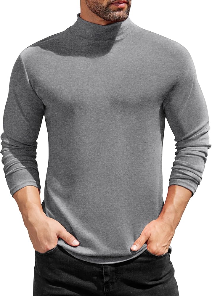 COOFANDY Mens Mock Turtleneck T-Shirts Long Sleeve Solid Color Tees Shirts Basic Casual Slim Fit Pullover T Shirts