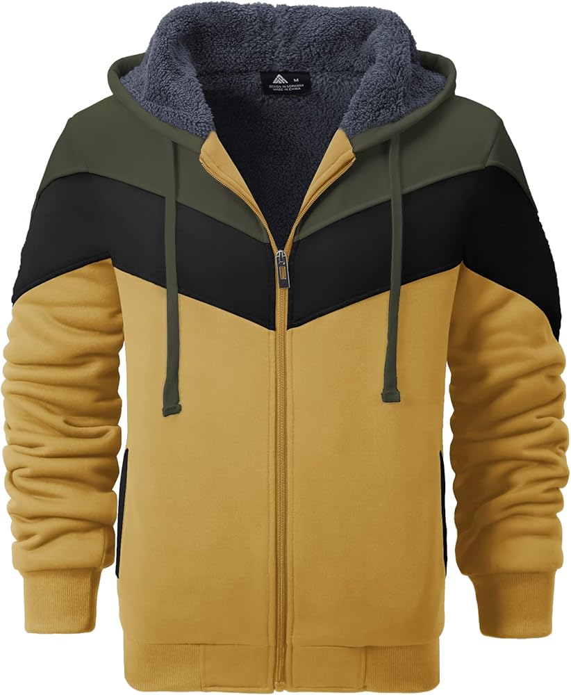 SWISSWELL Men Fleece Hoodies Zip Up Heavyweight Sweatshirt Sherpa Lined Warm Winter Jackets Coat