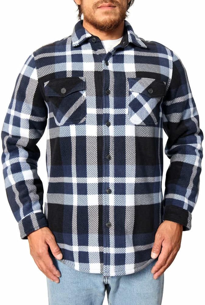 Freedom Foundry Men's Plaid Fleece Jackets Super Plush Sherpa Lined Jacket Shirt