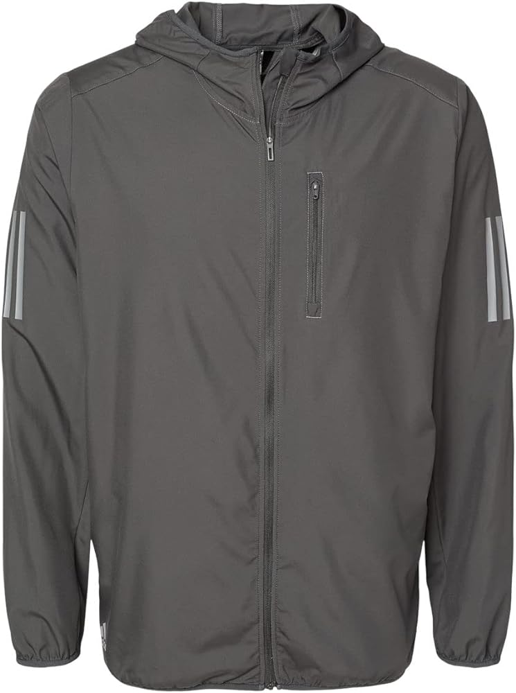 adidas Mens Hooded Full-Zip Windbreaker, M, Grey Six