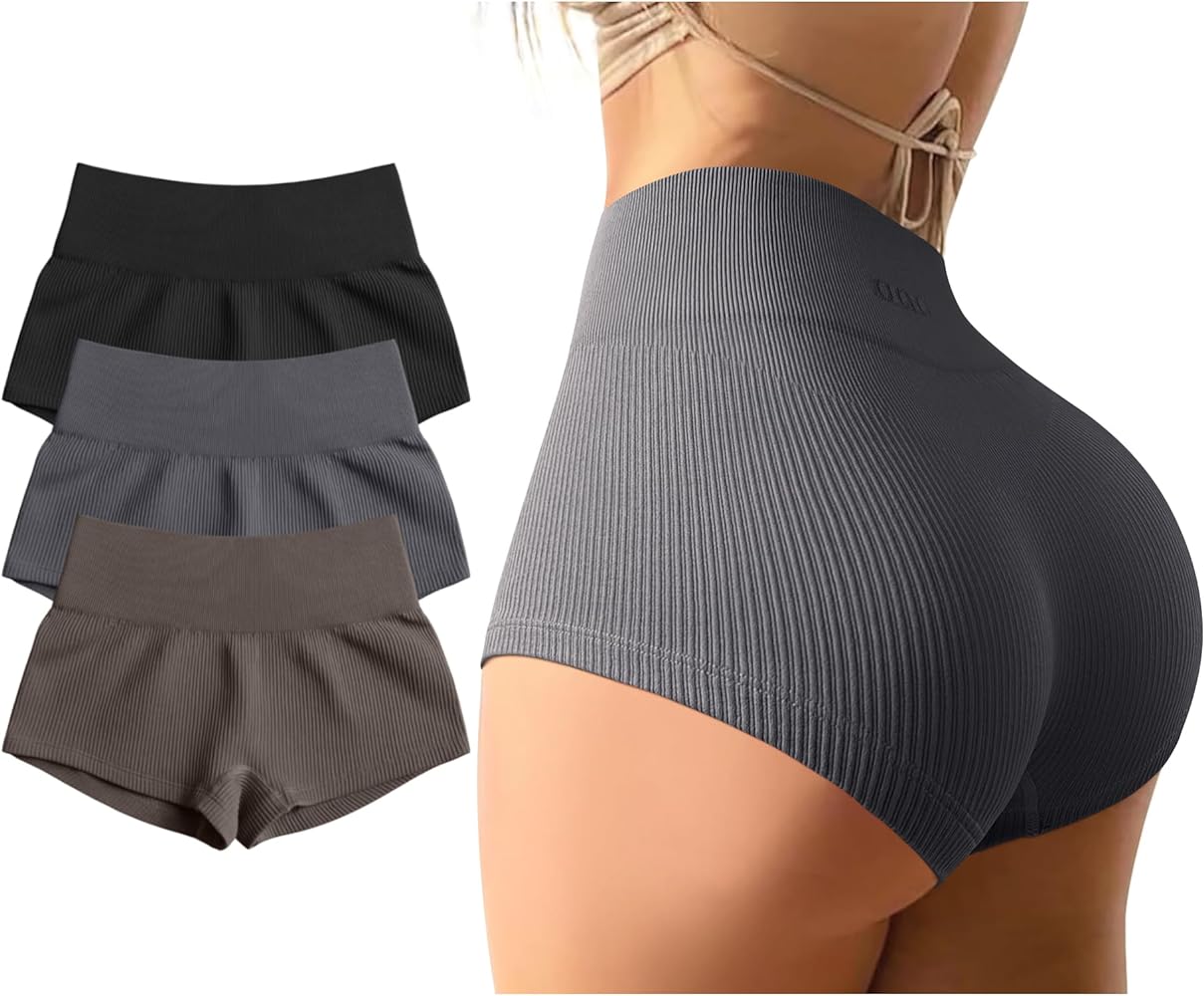 OQQ Women 3 Piece Yoga Shorts Sexy High Waist Booty Stretch Workout Exercise Hot Shorts