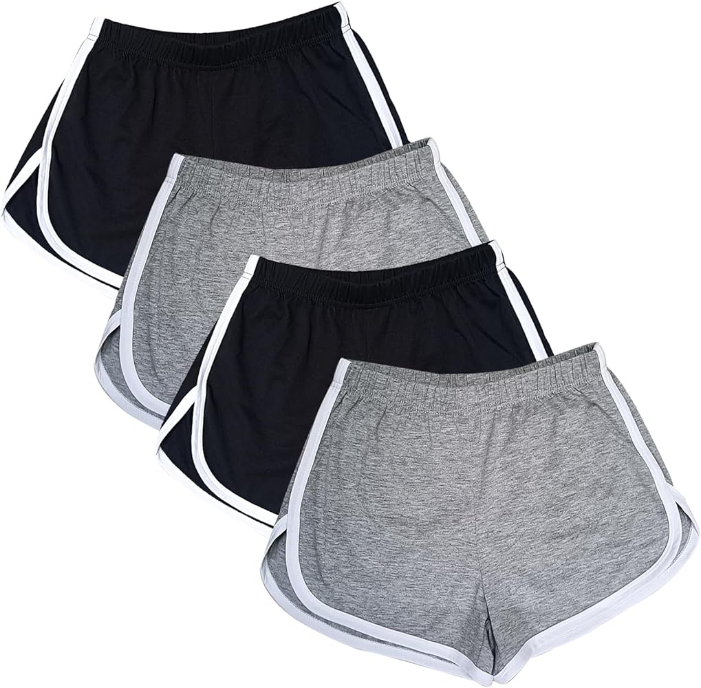 4 Pack Women's Cotton Yoga Dance Short Pants Summer Athletic Cycling Hiking Sports Shorts