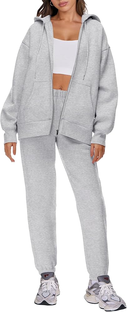 ANRABESS Womens 2 Piece Outfits Sweatsuits Oversized Zip Up Sweatshirt Jogger Sweatpants Tracksuit Sweat Lounge Matching Set