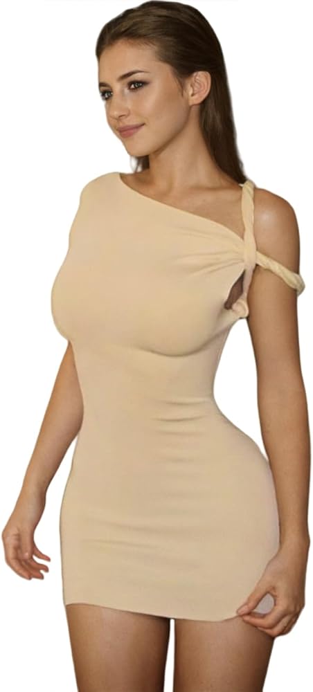 Lancifolium Sexy Y2k Designer Twist One Shoulder Bodycon Mini Dress for Women Elegant Party Cocktail Dresses