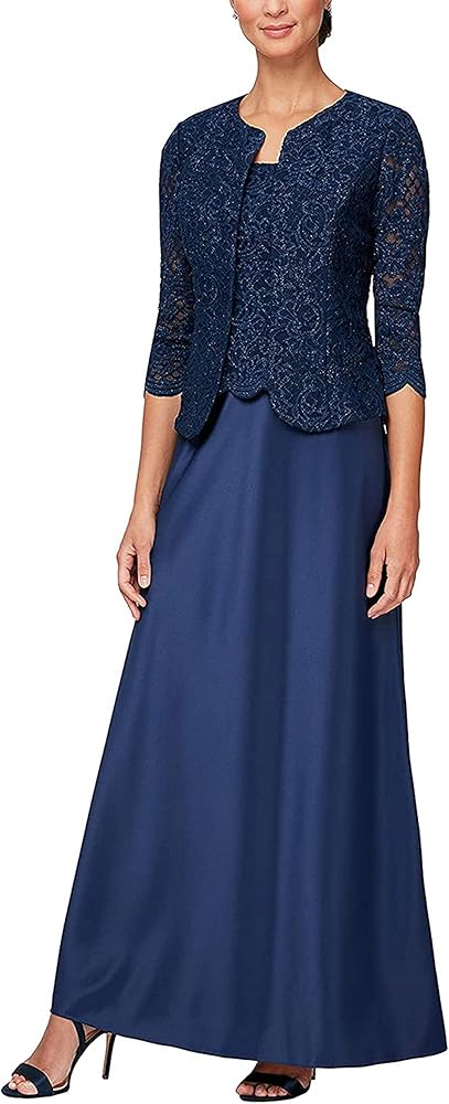 Alex Evenings Women's Plus Size Long A-Line Mock Dress with Jacket