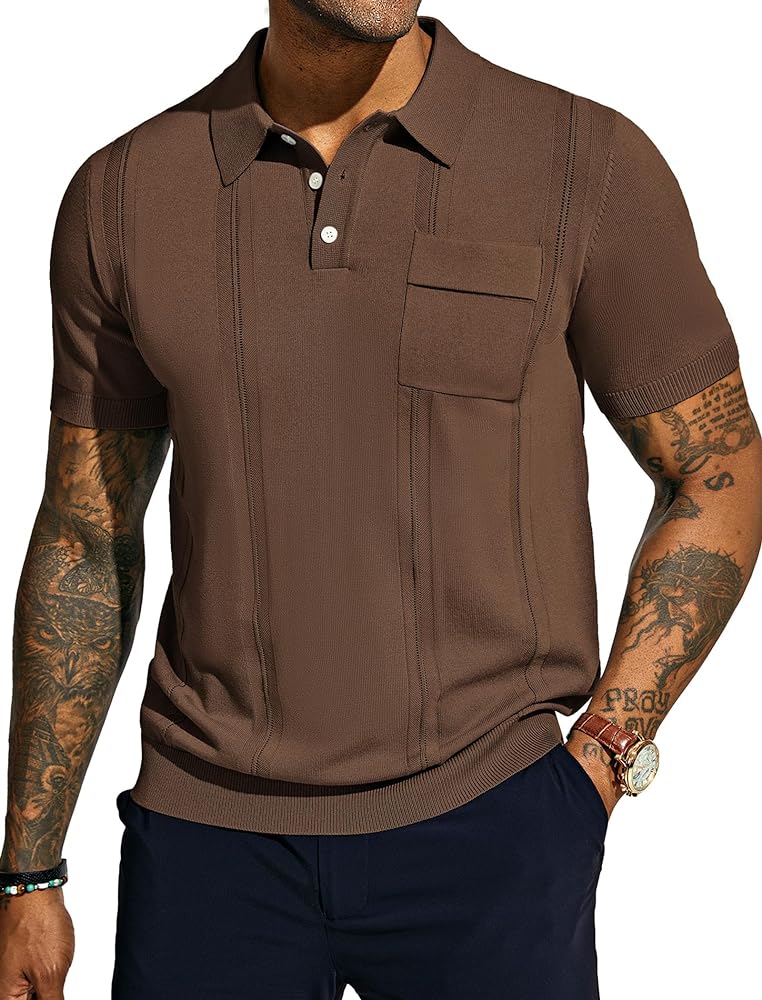 PJ PAUL JONES Mens Polo Shirts Short Sleeve Summer Knit Polo Shirt with Chest Pocket