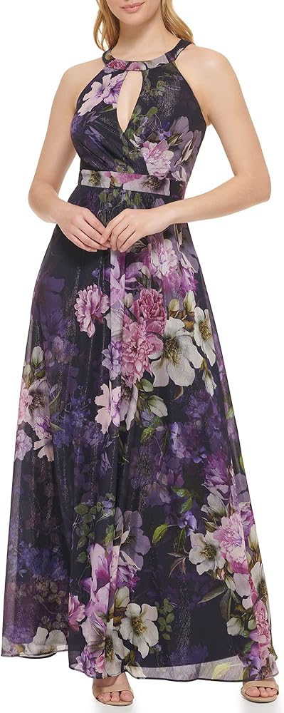 Jessica Howard Women's Petite Lurex Chiffon Maxi Sleeveless-Guest of Wedding