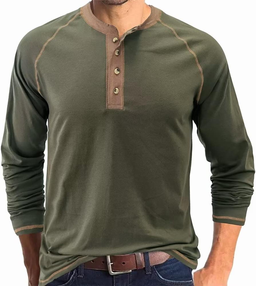 Men's Henley Shirts Raglan Long Sleeve Casual Slim Fit Lightweight Fashion T-Shirts