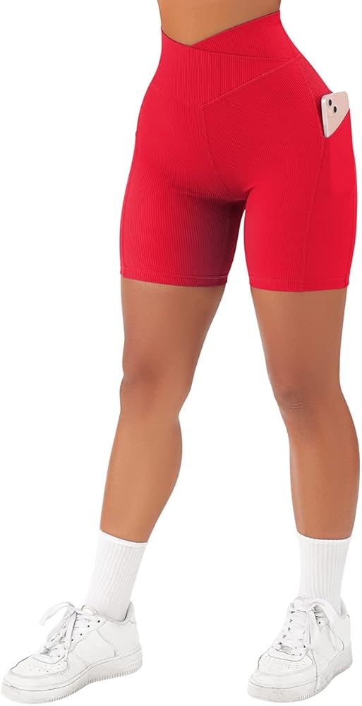 SUUKSESS Women Cross Workout Shorts with Pockets 5" High Waist Booty Biker Short