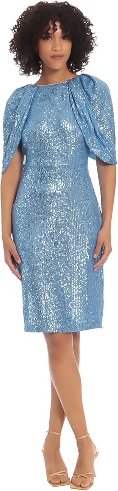 Maggy London Women's Draped Sleeves Knee Length Sequin Dress