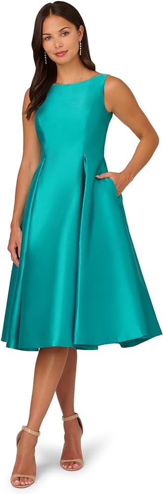 Adrianna Papell Women's Sleeveless Tea Length Dress, Exotic Jade