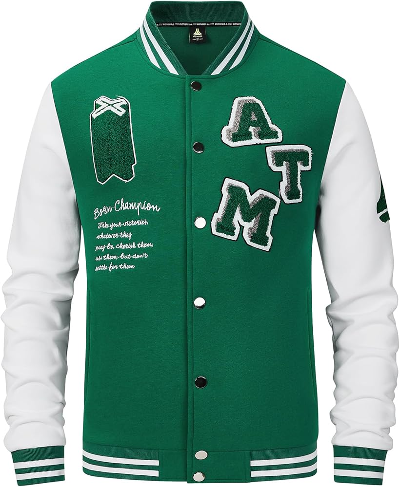 ANOTWENER Men's Varsity Jacket Vintage Baseball Button Jackets Long Sleeve with Letters Casual Coats for Men