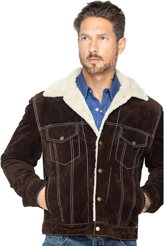 Scully Cafe Brown Boar Suede Shearling Collar Men's Jean Jacket 113