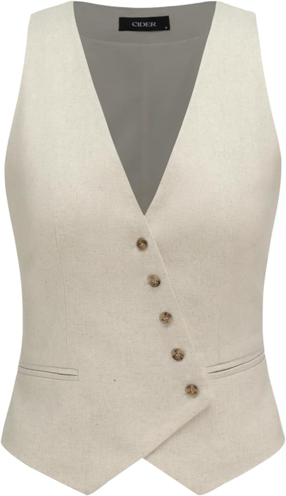 CIDER Linen-blend V-neck Solid Button Jacket Vest