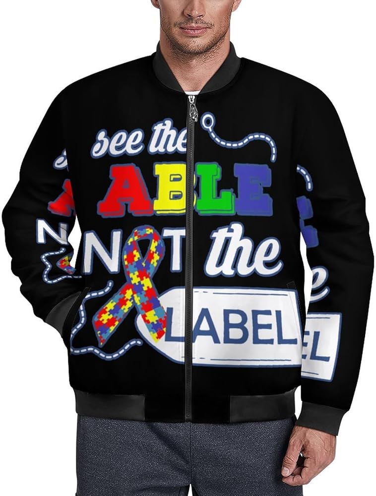 See The Able Not The Label Autism Awareness Soft Mens Jacket Full-Zip Fashion Classic Graphic Print Long Sleeve Coat Pockets