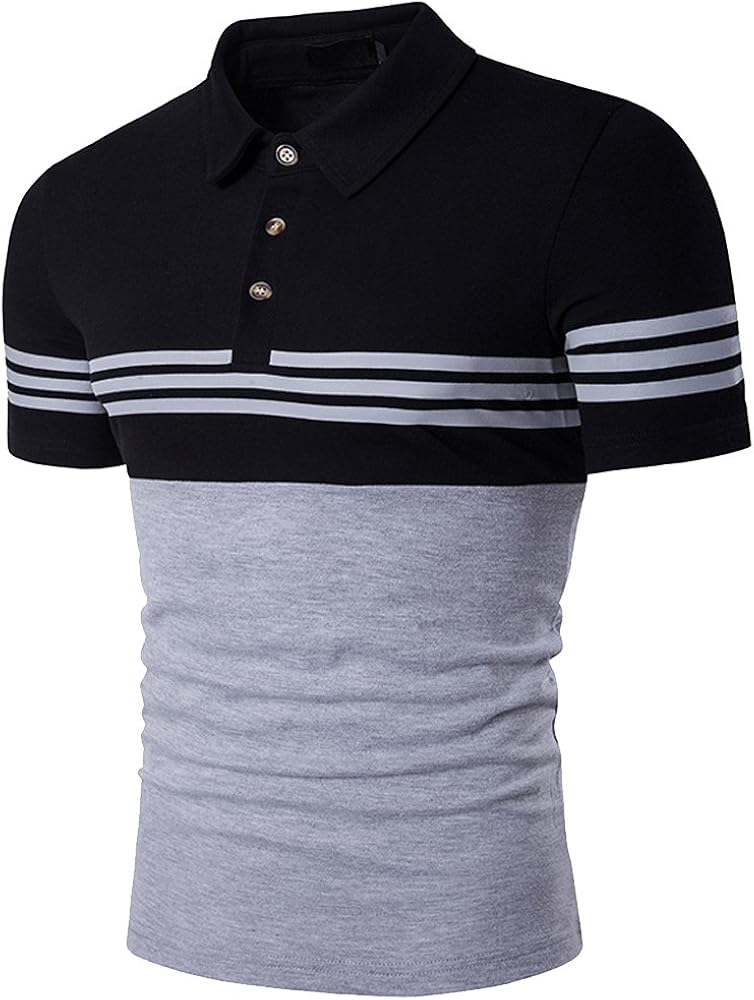 Men's Fashion Stripe Contrast Color Short Sleeve Polo T Shirt