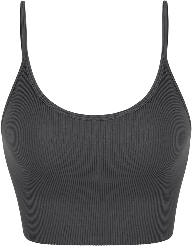 ODODOS Seamless Sports Bra for Women Ribbed Camisoles Non Padding Yoga Bra Crop Tank Tops