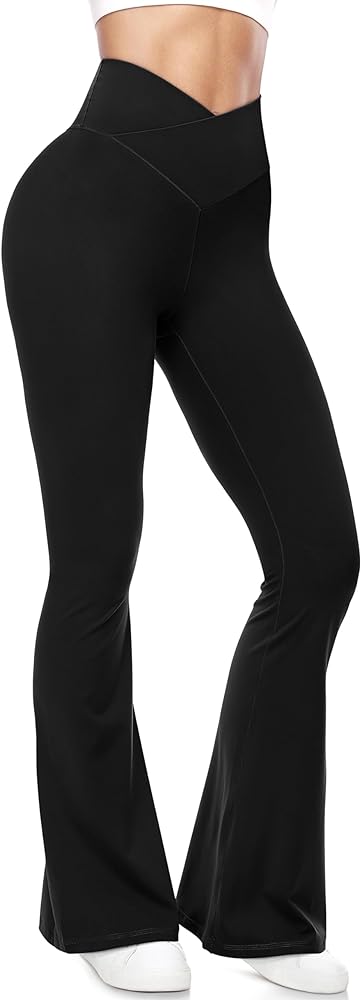 UEU Flare Leggings for Women with Tummy Control, V Crossover High Waisted Yoga Pants, Bootcut Wide Leg, 29-33" Inseam