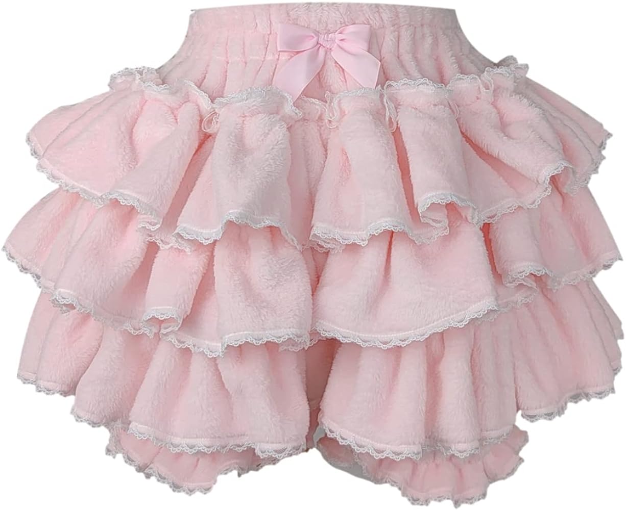 Women Lolita Bloomers Teens Cute Maid Tiered Ruffle Bloomer Shorts Kawaii Fuzzy Fluffy Pumpkin Pants Pettipants