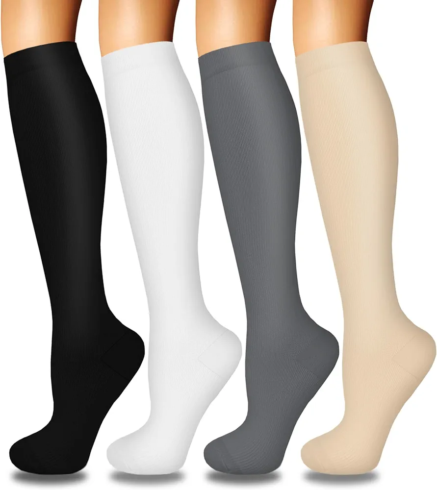 Iseasoo 4 Pairs Compression Socks for Women Circulation-Best Support for Nurses,Running,Athletic,Travel