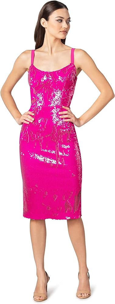 Dress the Population Women's Lynda Sequin Sleeveless Fitted Midi Sheath Dress