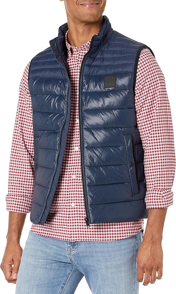 BOSS Men's Lightweight Nylon Patch Logo Puffer Vest