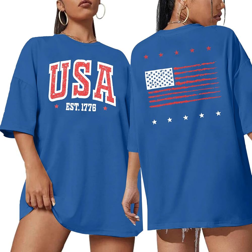 USA Shirt American Flag Shirts : Women Oversized Patriotic Shirts Casual America Flag Print Tee Tops