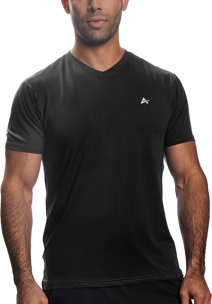 Arctic Cool Men’s V-Neck Instant Cooling Moisture Wicking Performance UPF 50+ Short Sleeve Workout Shirt