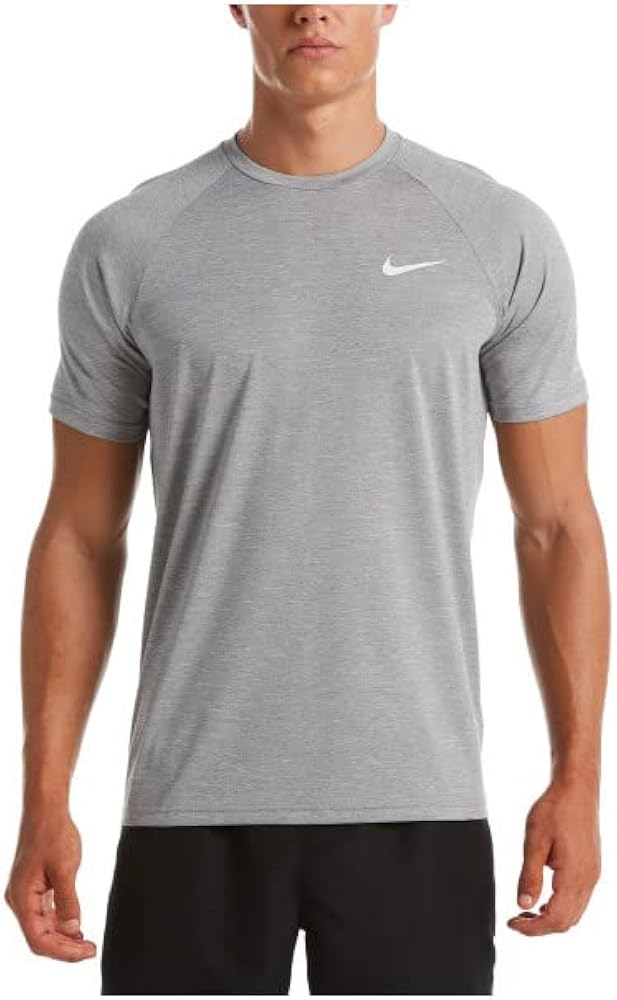 Nike Men's Heathered Short-Sleeve Hydroguard Swim Shirt, Large