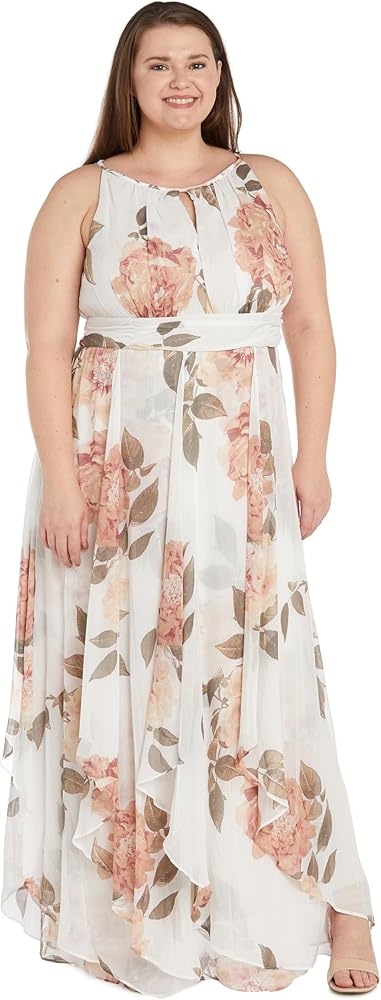 Floral Halter Keyhole Hi-Low Dress