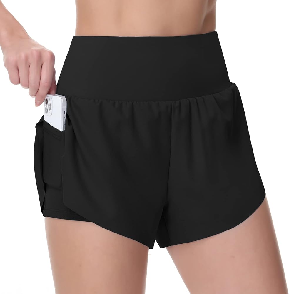 THE GYM PEOPLE Women’s Quick Dry Running Shorts Mesh Liner High Waisted Tennis Workout Shorts Zipper Pockets