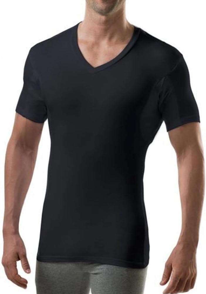 Men's Sweatproof Undershirt | Slim Fit V Neck T-Shirt with Underarm Sweat Pads | Aluminum-Free Alternative