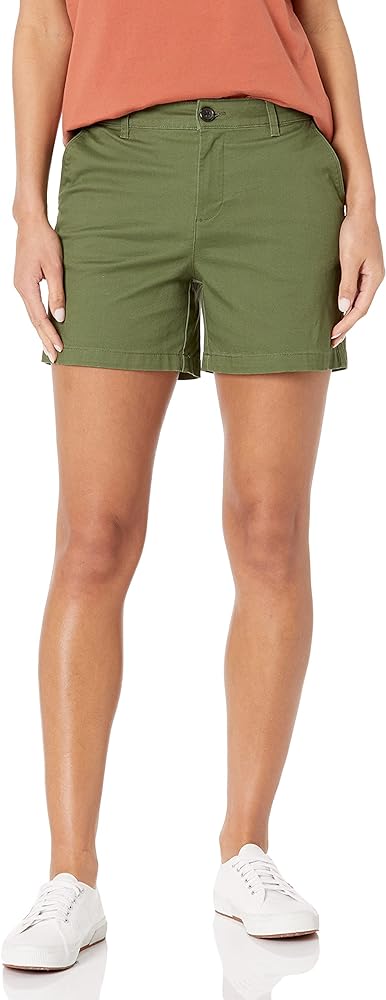 Amazon Essentials Women's Mid-Rise Slim-Fit 5 Inch Inseam Khaki Short (Available in Straight and Curvy Fits)